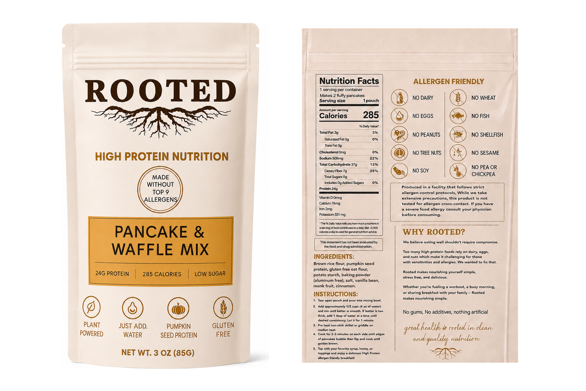 Rooted Plant Based High Protein Pancake & Waffle Mix | Allergen Friendly